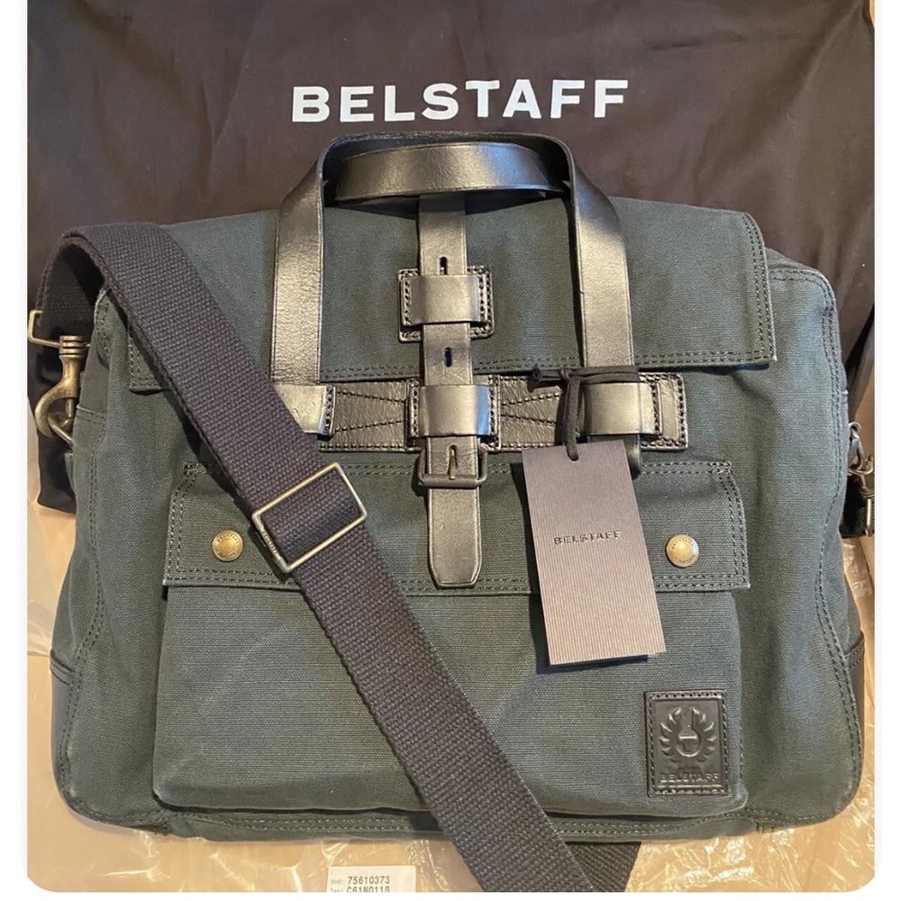 BELSTAFF Colonial Briefcase Soft-Black Canvas & Leather w/Dustbag - NWT